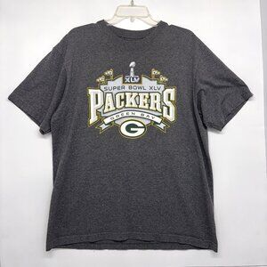 Green Bay Packers Super Bowl XLV T-shirt Dark Grey with Team Roster Men's Size L